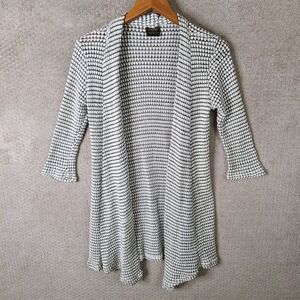 Covered Perfectly Cardigan Womens‎ M Black White Open Knit Micro Modal Blend USA